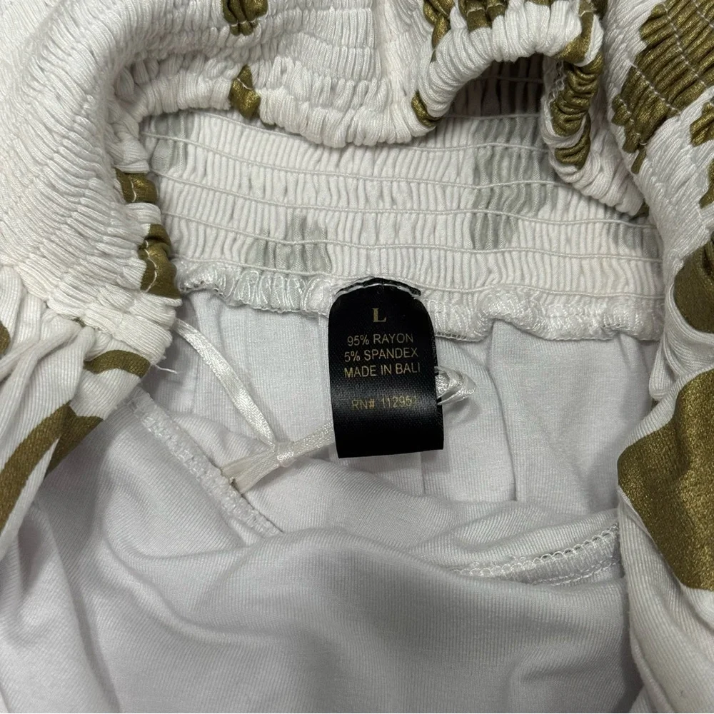 White Gold Floral Strapless Twist Bust Maxi Dress Size Large Flowy Elegant - Picture 8 of 9